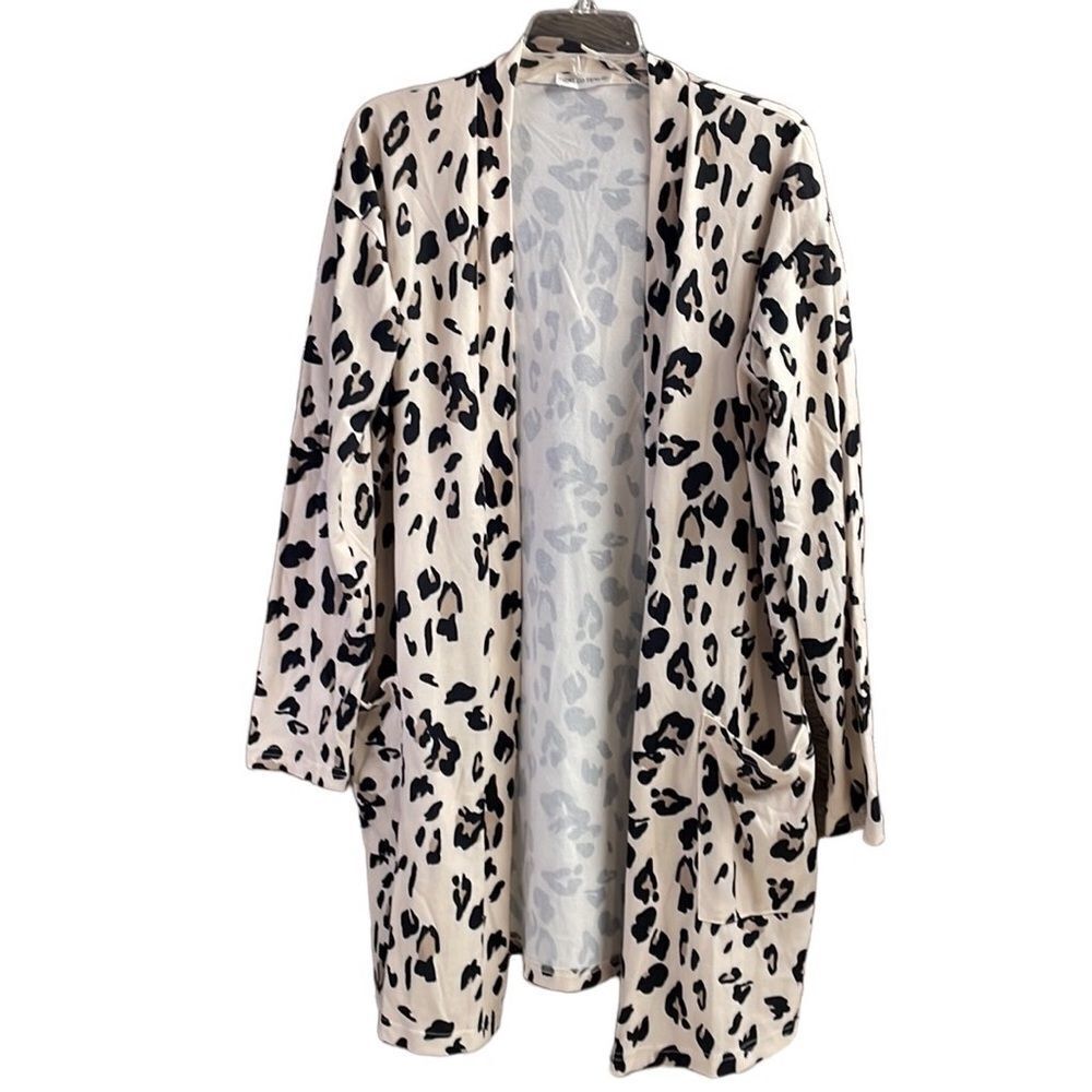 Tickled Pink XL Animal Print Cardigan Neutral Beige Black Layering Duster